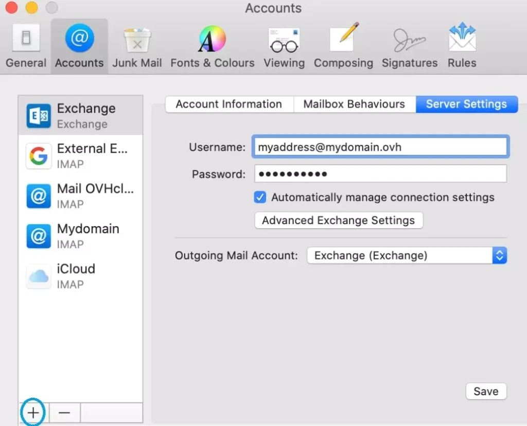 add exchange account on mac
