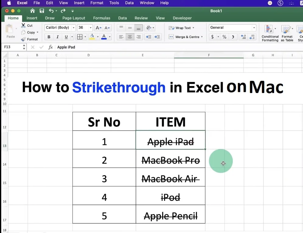 how to strikethrough excel mac