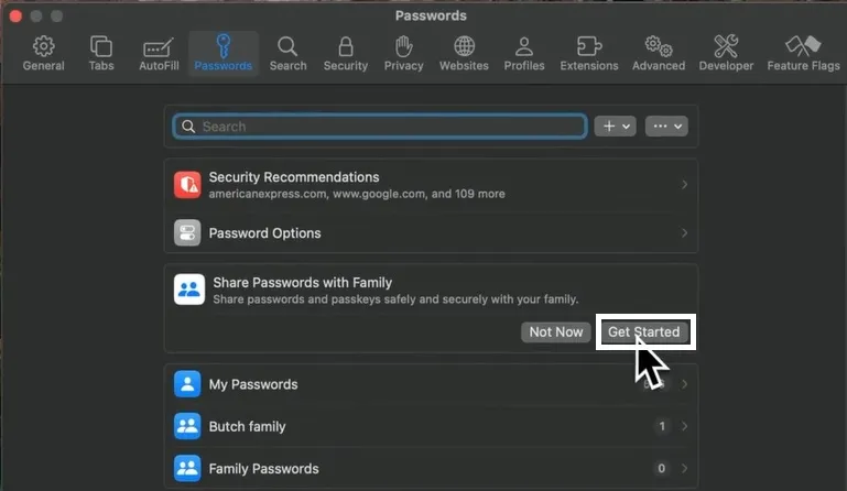 sharing password mac